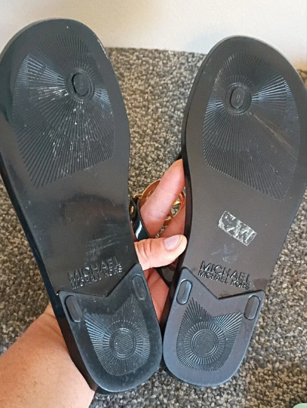 Michael Kors Black and Cork Logo Thong Sandals